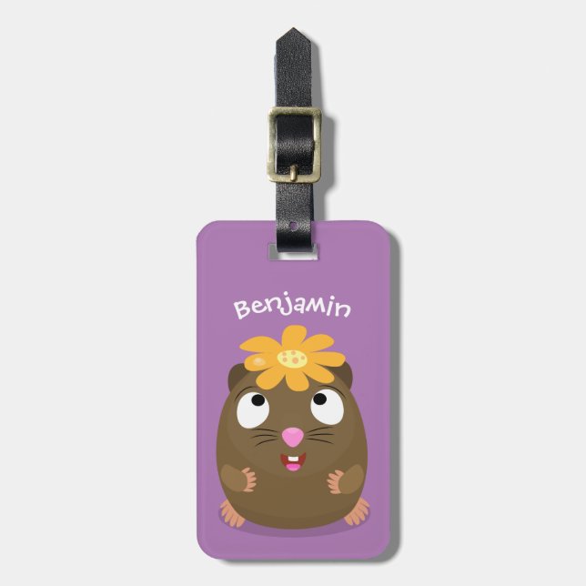 Cute guinea pig happy cartoon illustration luggage tag (Front Vertical)