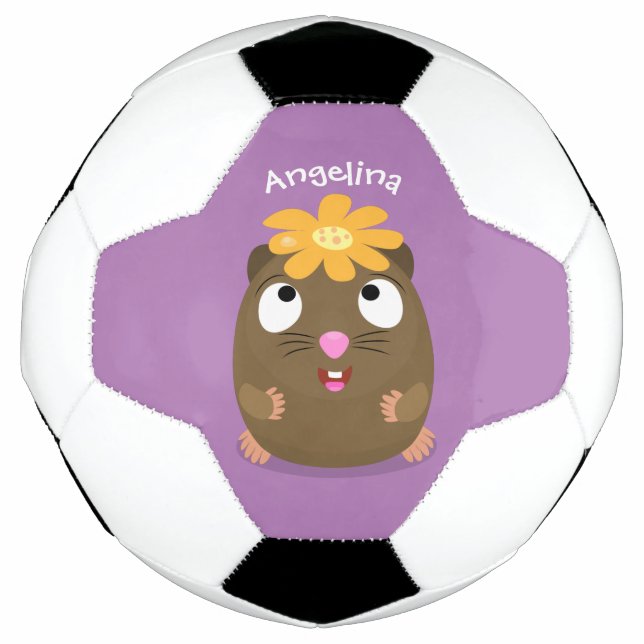Cute guinea pig happy cartoon illustration soccer ball (Front)