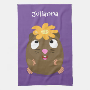 Cute guinea pig happy cartoon illustration tea towel