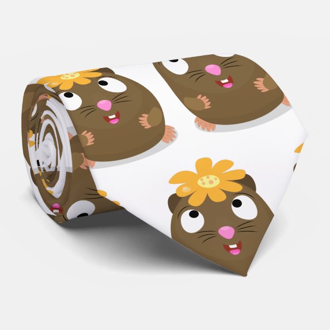 Cute guinea pig happy cartoon illustration tie (Rolled)