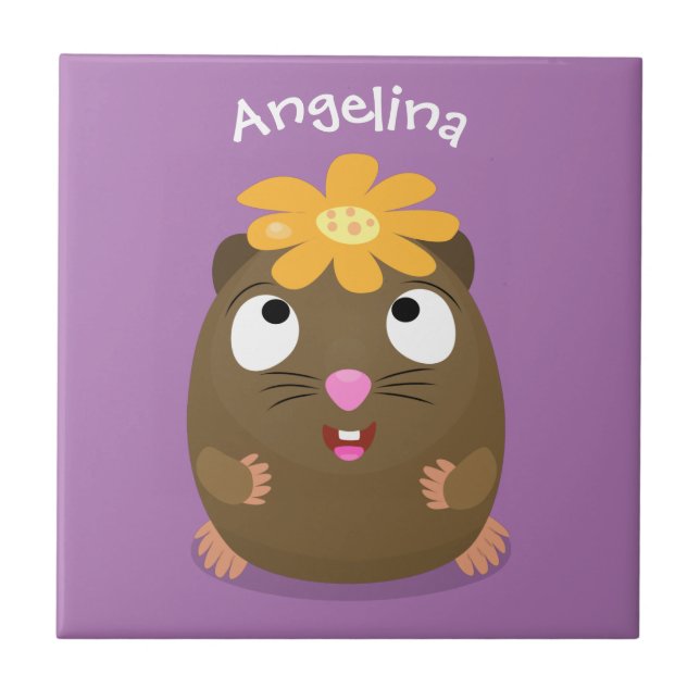 Cute guinea pig happy cartoon illustration tile (Front)