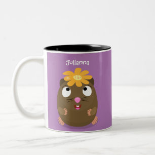 Cute guinea pig happy cartoon illustration Two-Tone coffee mug