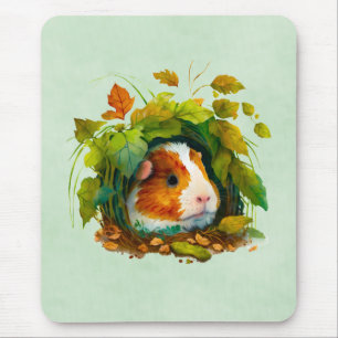 Cute Guinea Pig Hiding in the Bushes Mouse Pad