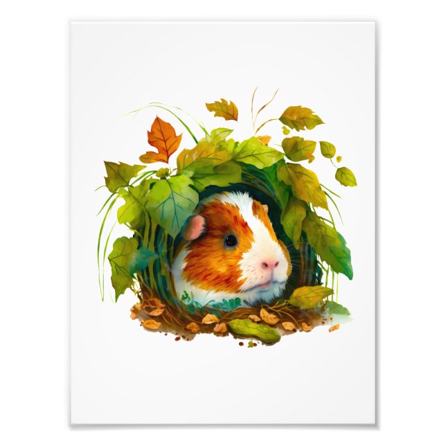 Cute Guinea Pig Hiding in the Bushes Photo Print (Front)