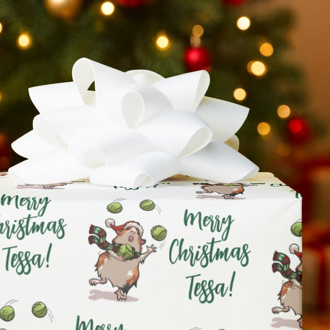 Cute Guinea Pig Merry Christmas! Add The Name Art Wrapping Paper (Creator Uploaded)