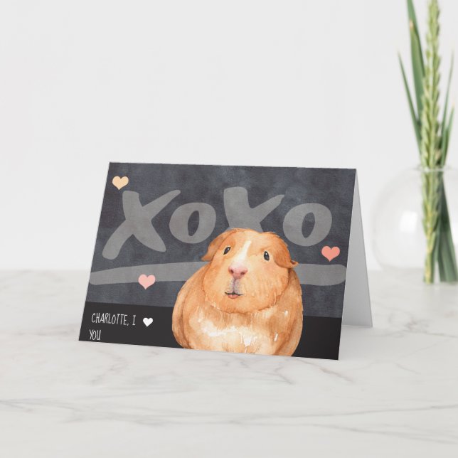 Cute Guinea Pig Personalised Valentines Day Holiday Card (Front)