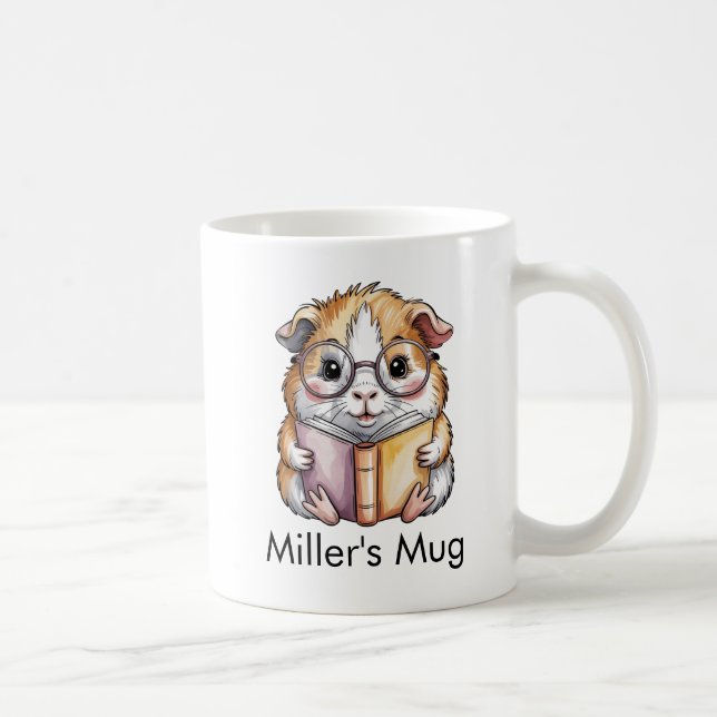 Cute Guinea Pig Reading a Book Custom Coffee Mug (Right)