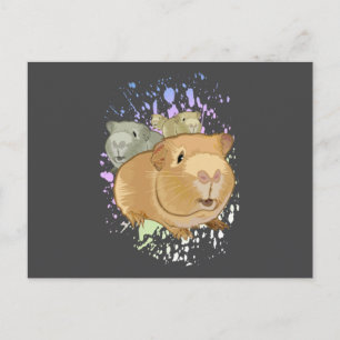 Cute Guinea Pig Trio Dark Grey Minimal Pet Postcard