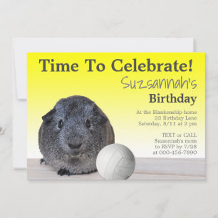 Cute Guinea Pig Volleyball Custom Birthday Party   Invitation