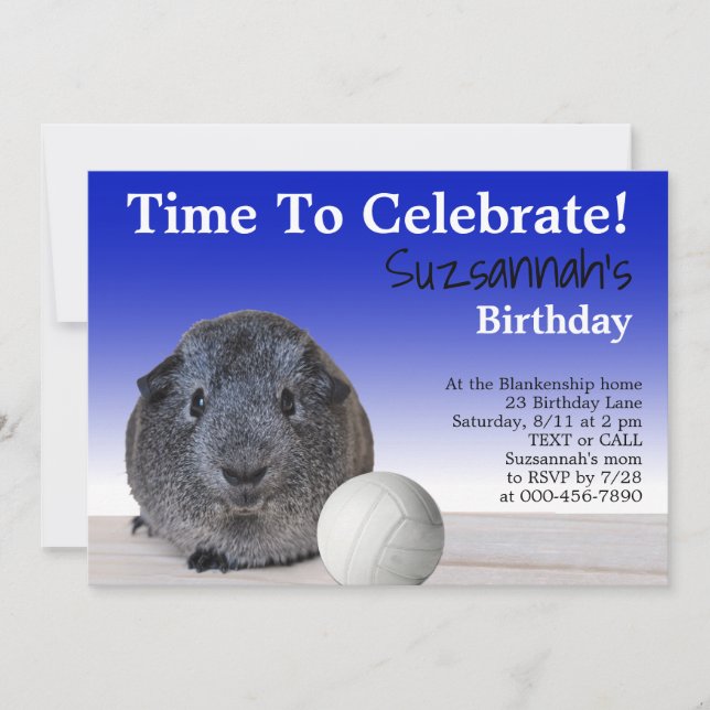 Cute Guinea Pig Volleyball Custom Birthday Party   Invitation (Front)