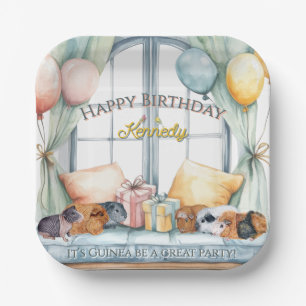 Cute Guinea Pig Watercolor Birthday Party Paper Plate
