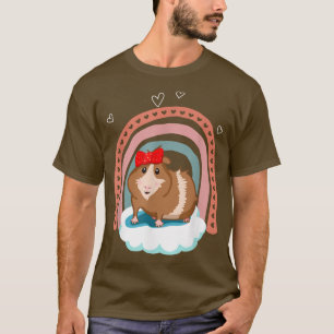 Cute guinea pig with bow and boho rainbow gift T-Shirt