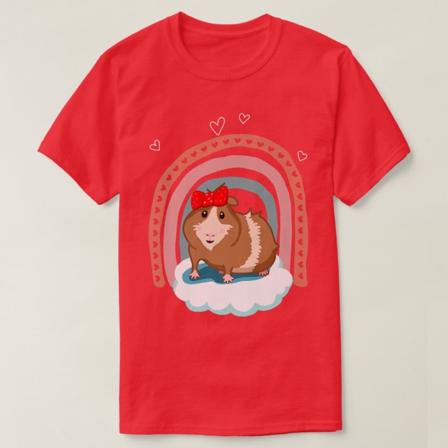 Cute guinea pig with bow and boho rainbow gift  T-Shirt (Design Front)