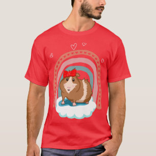 Cute guinea pig with bow and boho rainbow gift  T-Shirt