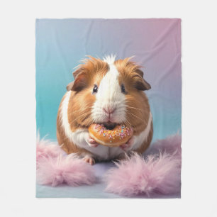Cute Guinea Pig With Donut Pastel Gradient  Fleece Blanket