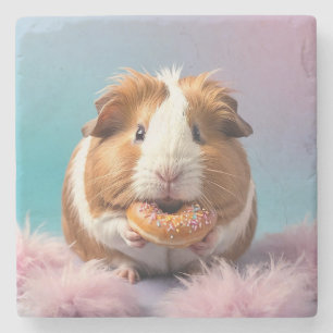Cute Guinea Pig With Donut Pastel Gradient  Stone Coaster