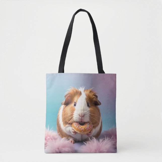 Cute Guinea Pig With Doughnut Pastel Gradient  Tote Bag (Front)