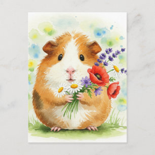 Cute Guinea pig with Flowers Postcard