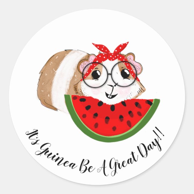 cute guinea pig with quote classic round sticker (Front)