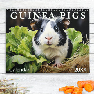 Cute Guinea Pigs Animal Lovers Watercolor Monthly Calendar