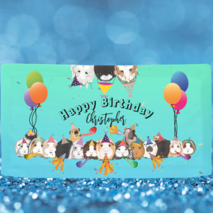 Cute Guinea Pigs & Balloons Birthday Banner