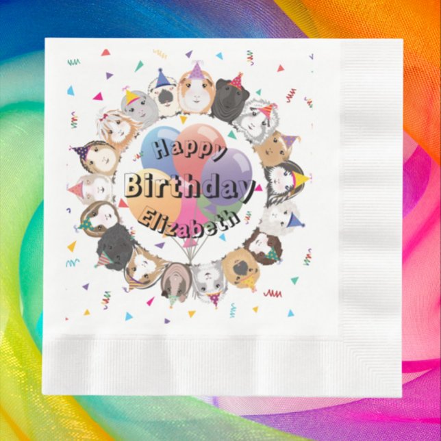 Cute Guinea Pigs & Balloons Birthday Paper  Napkin (Creator Uploaded)
