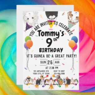 Cute Guinea Pigs & Balloons Birthday Party Invitation