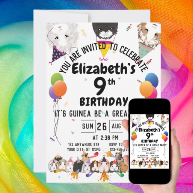 Cute Guinea Pigs & Balloons Birthday Party Invitation (Creator Uploaded)
