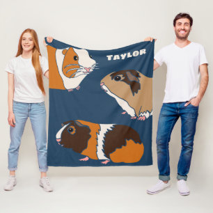 Cute Guinea Pigs Illustrations Personalised Fleece Blanket
