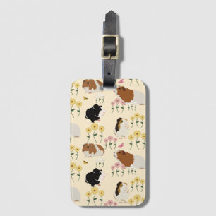 Cute Guinea Pigs In Flower Garden Pattern - Yellow Luggage Tag