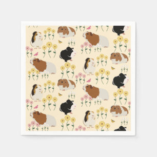 Cute Guinea Pigs In Flower Garden Pattern - Yellow Napkin