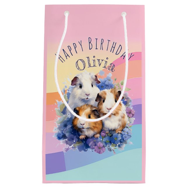 Cute Guinea Pigs Pet Animals Pretty Happy Birthday Small Gift Bag (Front)