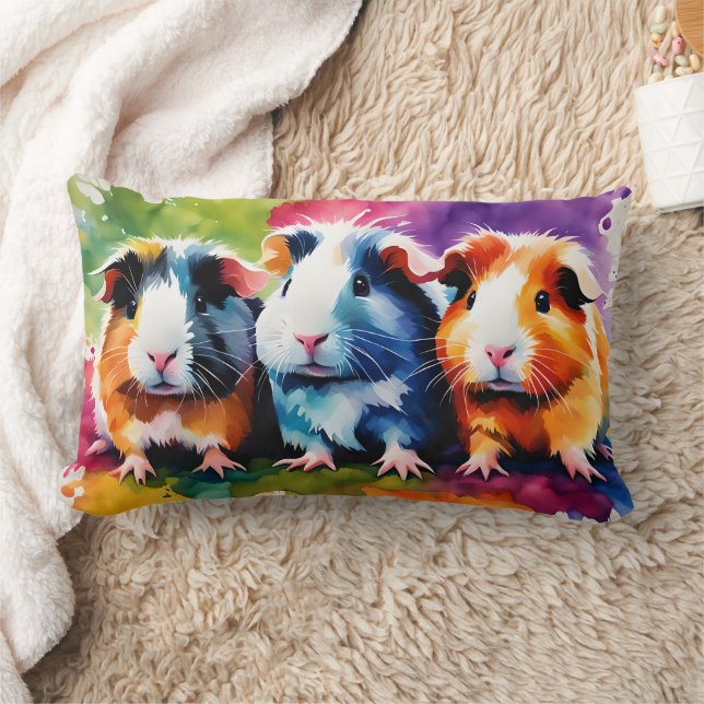Cute guinea pigs with splashes of colour lumbar cushion (Blanket)
