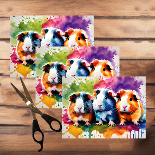 Cute guinea pigs with splashes of colour tissue paper