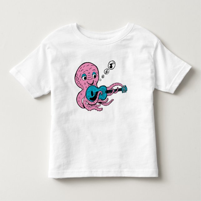 Cute Guitar Player Octopus Toddler T-Shirt (Front)