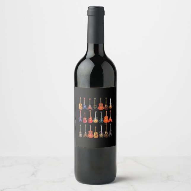 Cute Guitar Rock And Roll Musical Instruments Gift Wine Label (Front)