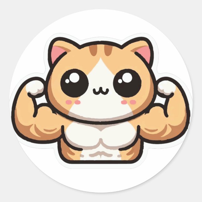 Cute Gym Cat Classic Round Sticker (Front)
