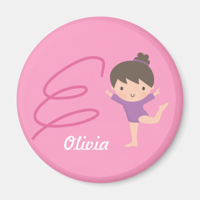 Cute Gymnast Girl and Ribbon Personalised Magnet (Front)