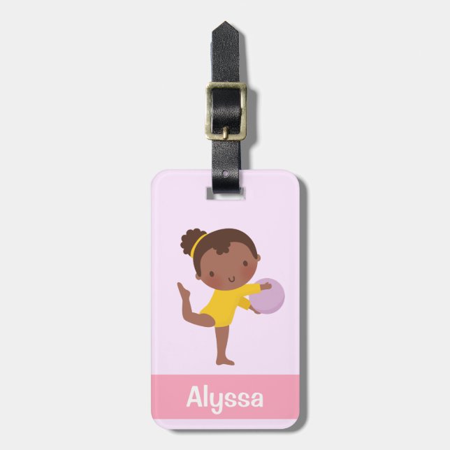 Cute Gymnast Girl with Ball Personalized Luggage Tag (Front Vertical)