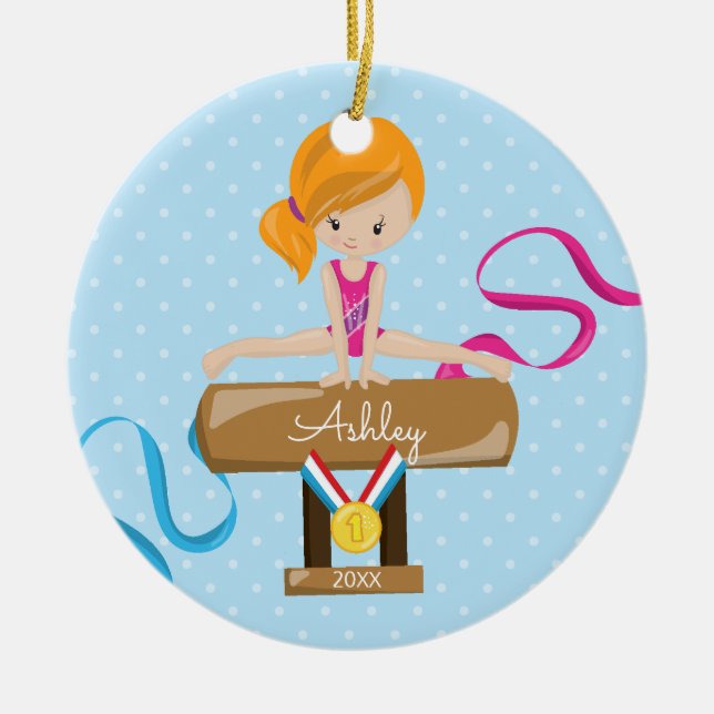 Cute Gymnast Gymnastics Christmas Ornament (Front)
