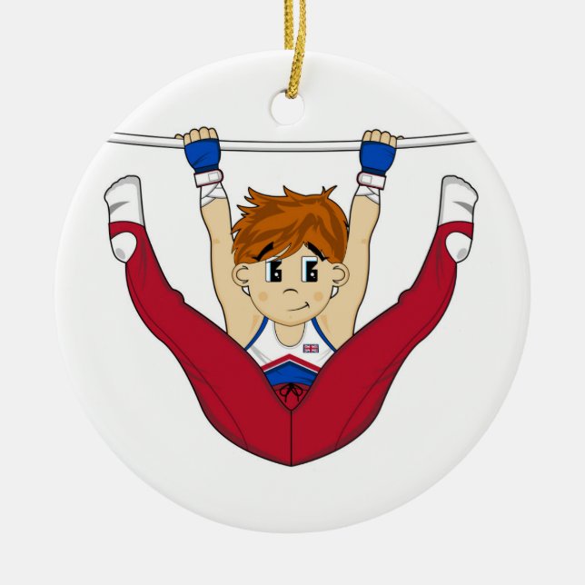 Cute Gymnast on Rings Ornament (Front)