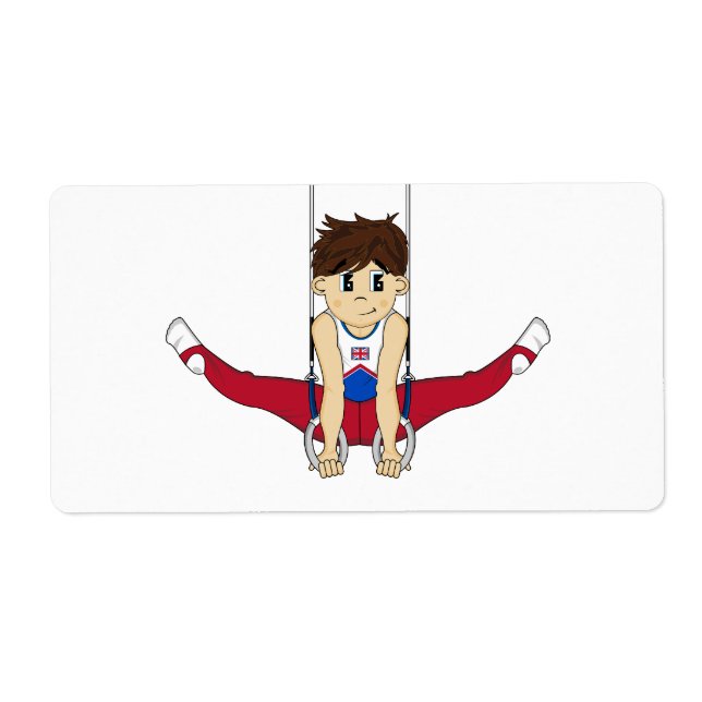Cute Gymnast on Rings Sticker Label (Front)