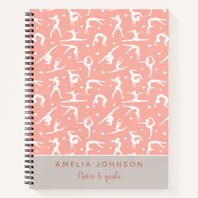 Cute Gymnast Pink Custom Name Modern Notebook (Front)