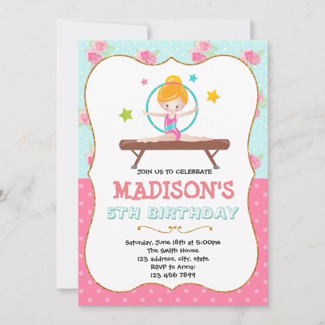Cute Gymnastic birthday invitation (Front)