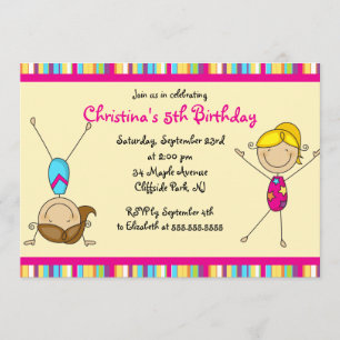 Cute Gymnastic Birthday Party Invitations