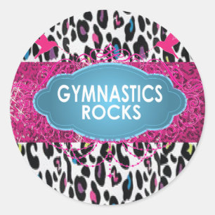 Cute Gymnastic Rocks Cheetah Pink SPARKLE Stickers