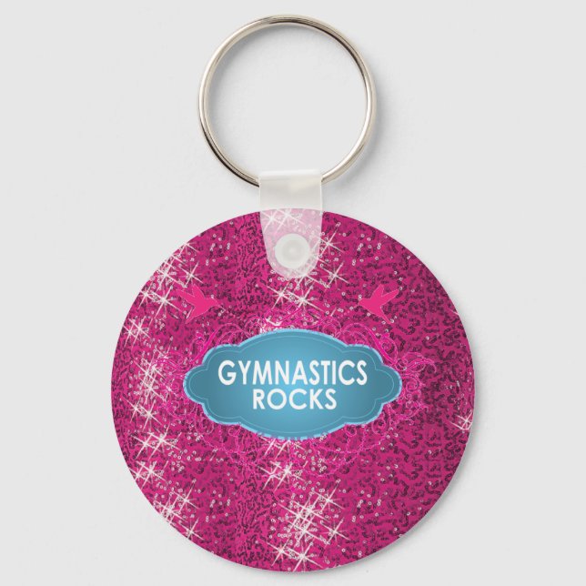 Cute Gymnastic Rocks Pink SPARKLE Keychain (Front)