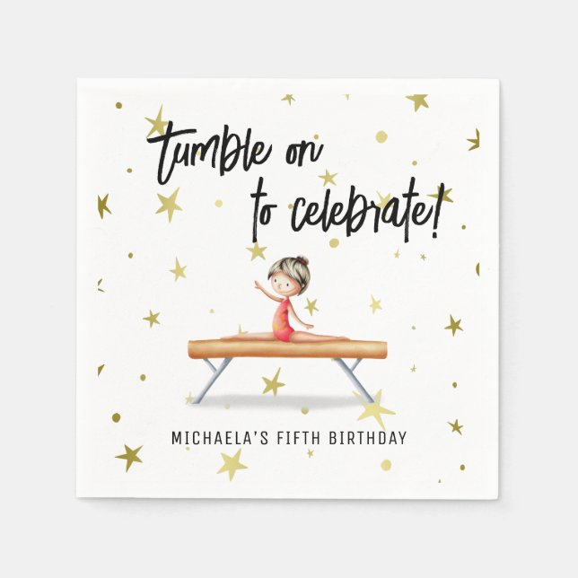 Cute Gymnastics Balance Beam Girl Birthday Napkin (Front)