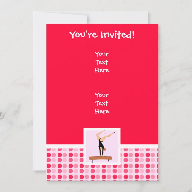 Cute Gymnastics Balance Beam Invitation (Front)