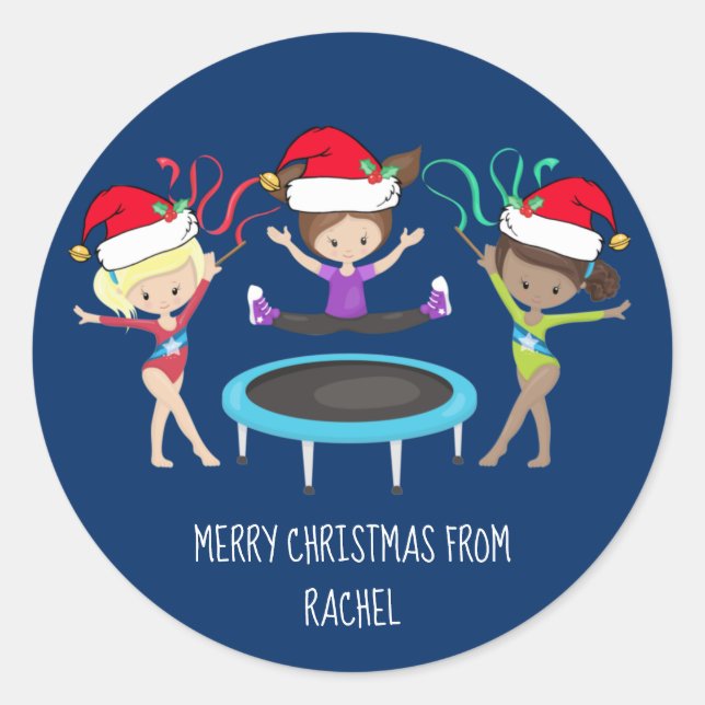 Cute Gymnastics Christmas Custom Gymnast Classic Round Sticker (Front)